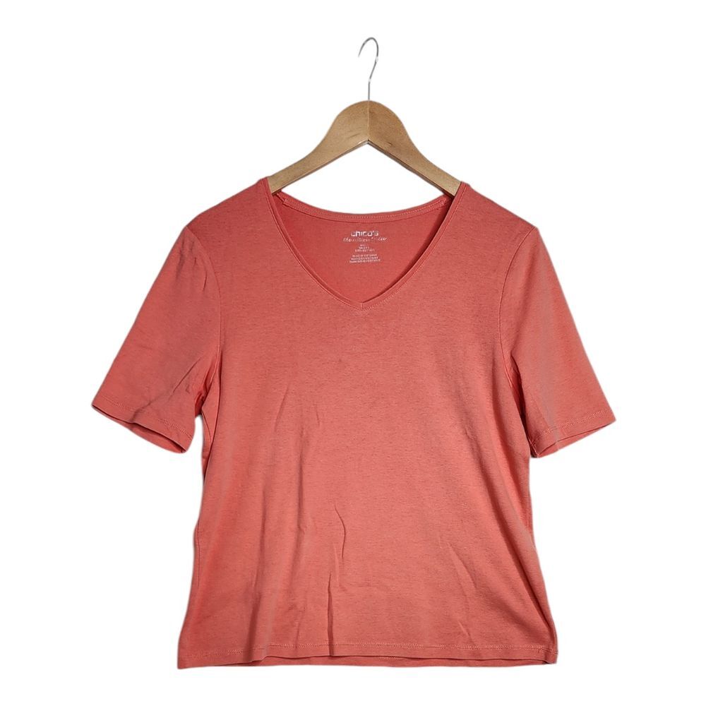 Chico's The Ultimate Tee‎ V-neck Half Sleeve Top size 1 Medium Orange